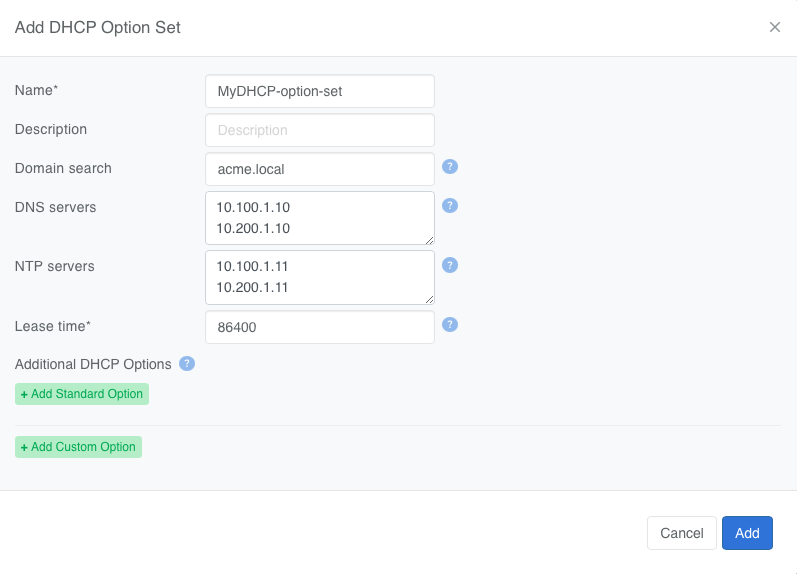 DHCP Option Set