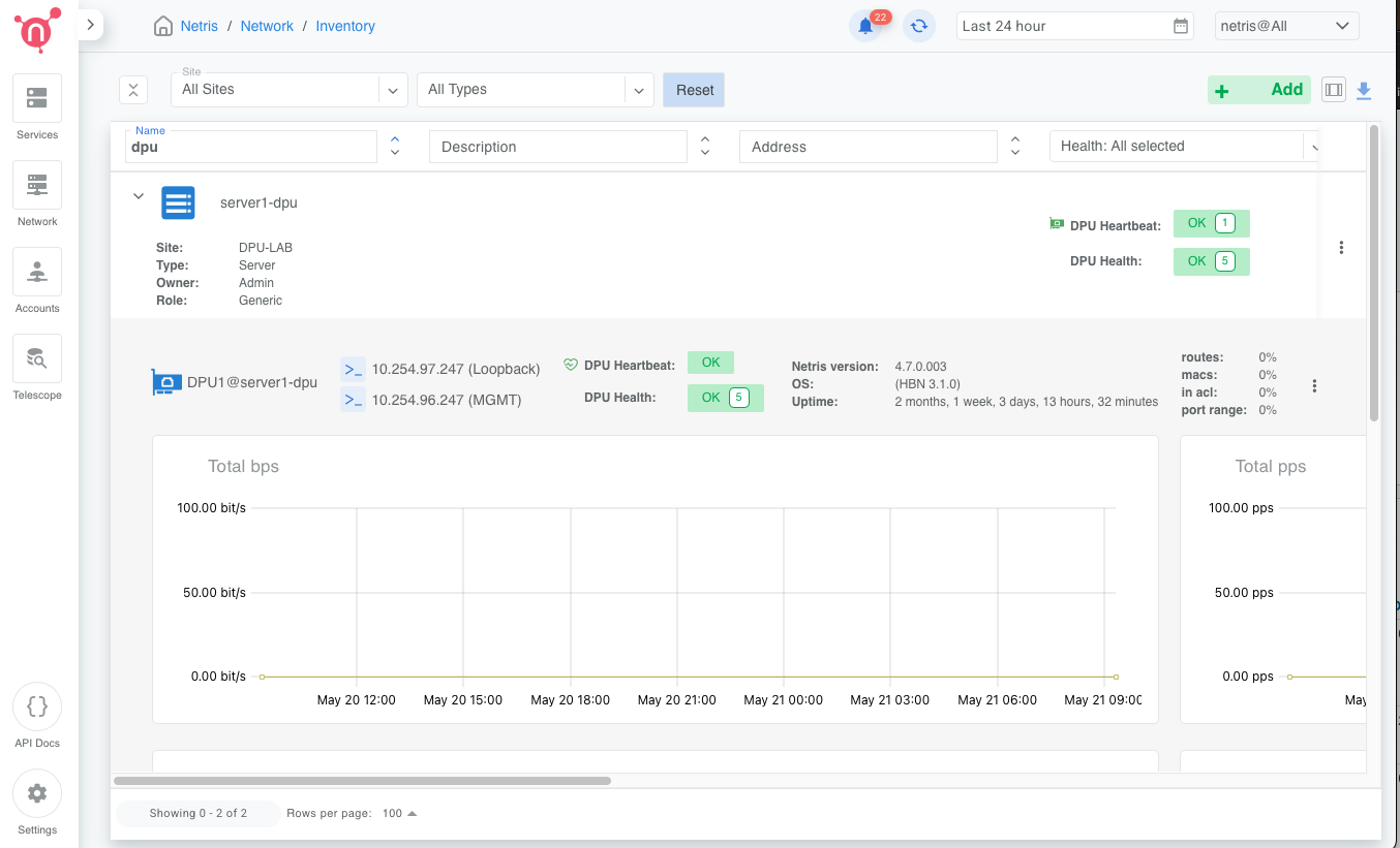 DPU health status in Inventory view