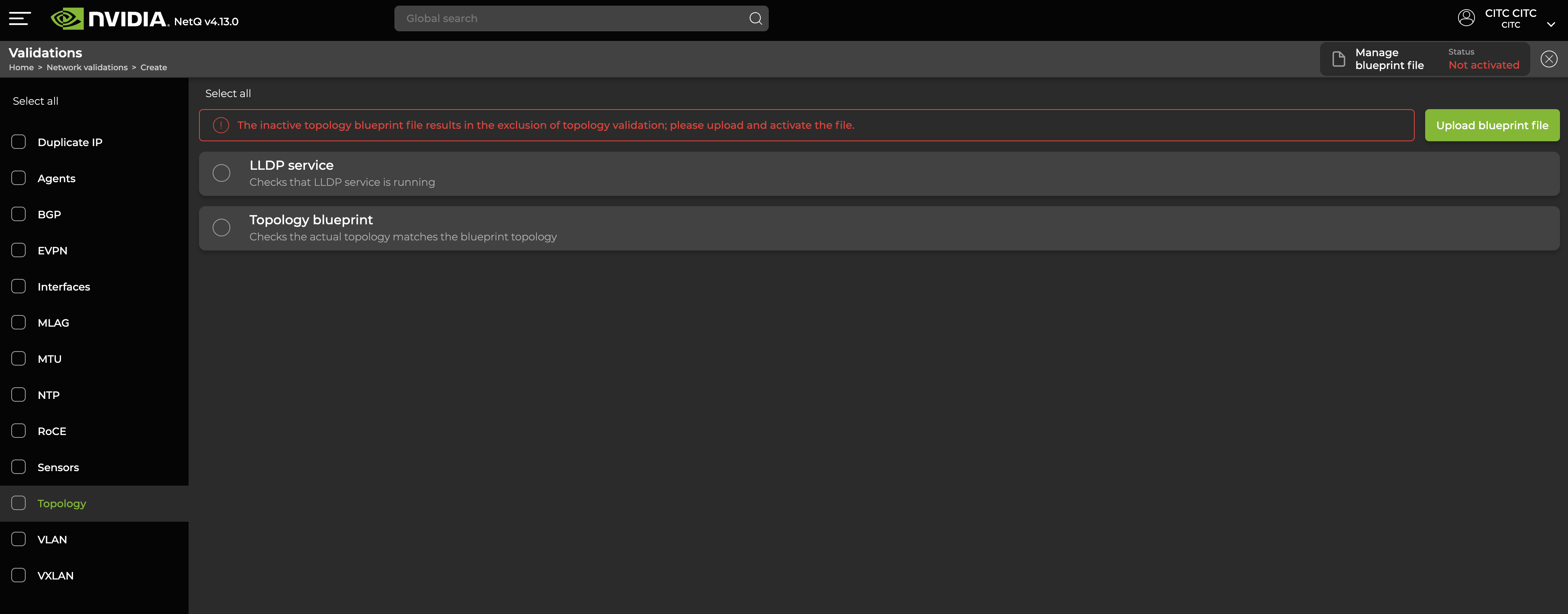 NetQ create validation step 1