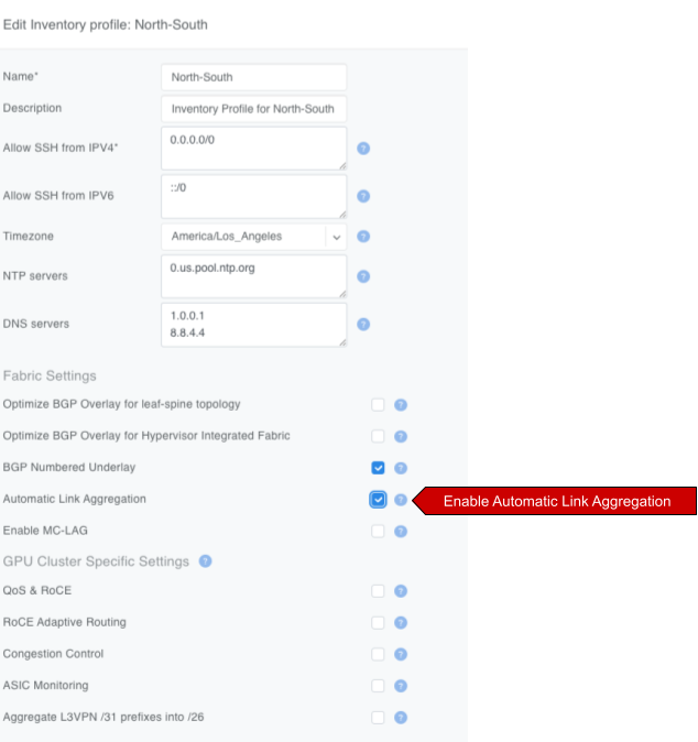 Inventory Profile with Automatic Link Aggregation enabled