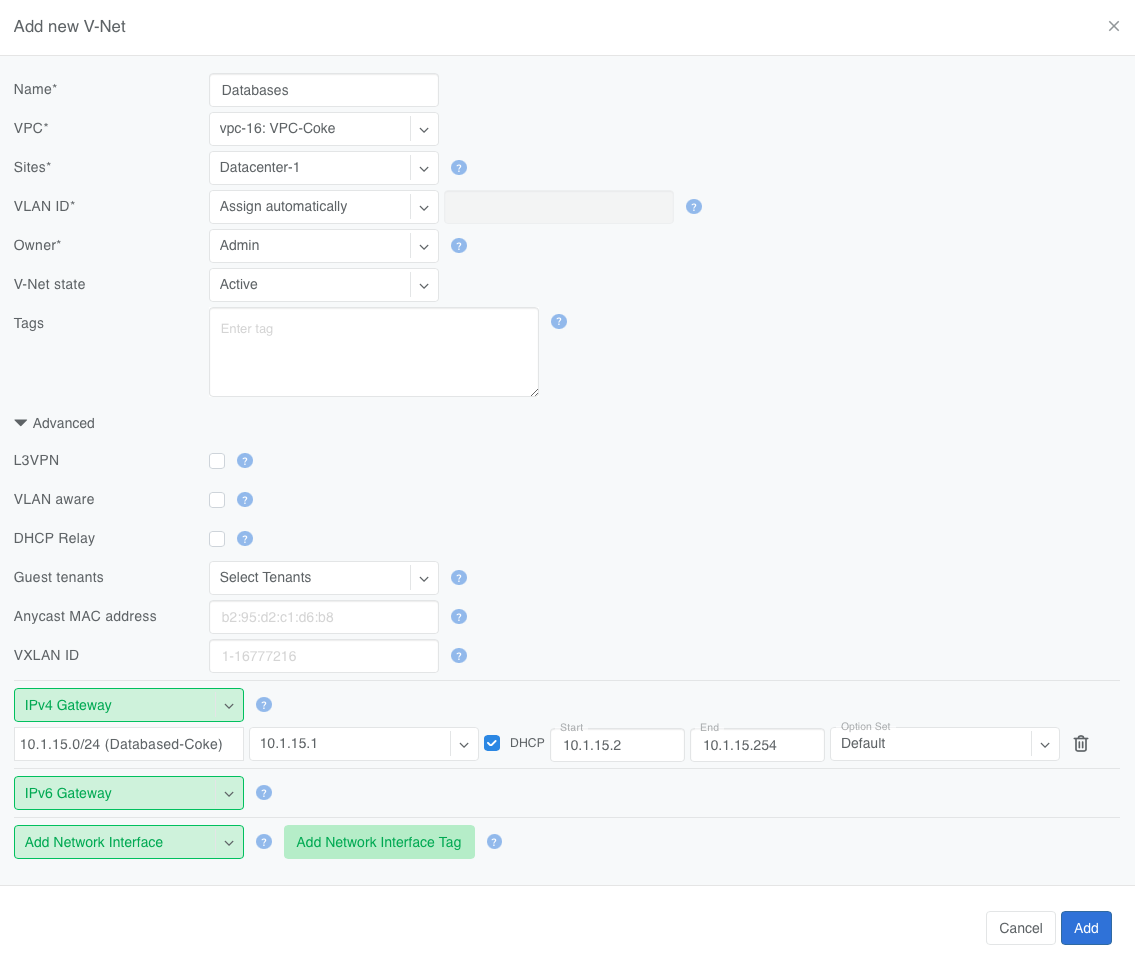 Example V-Net configuration