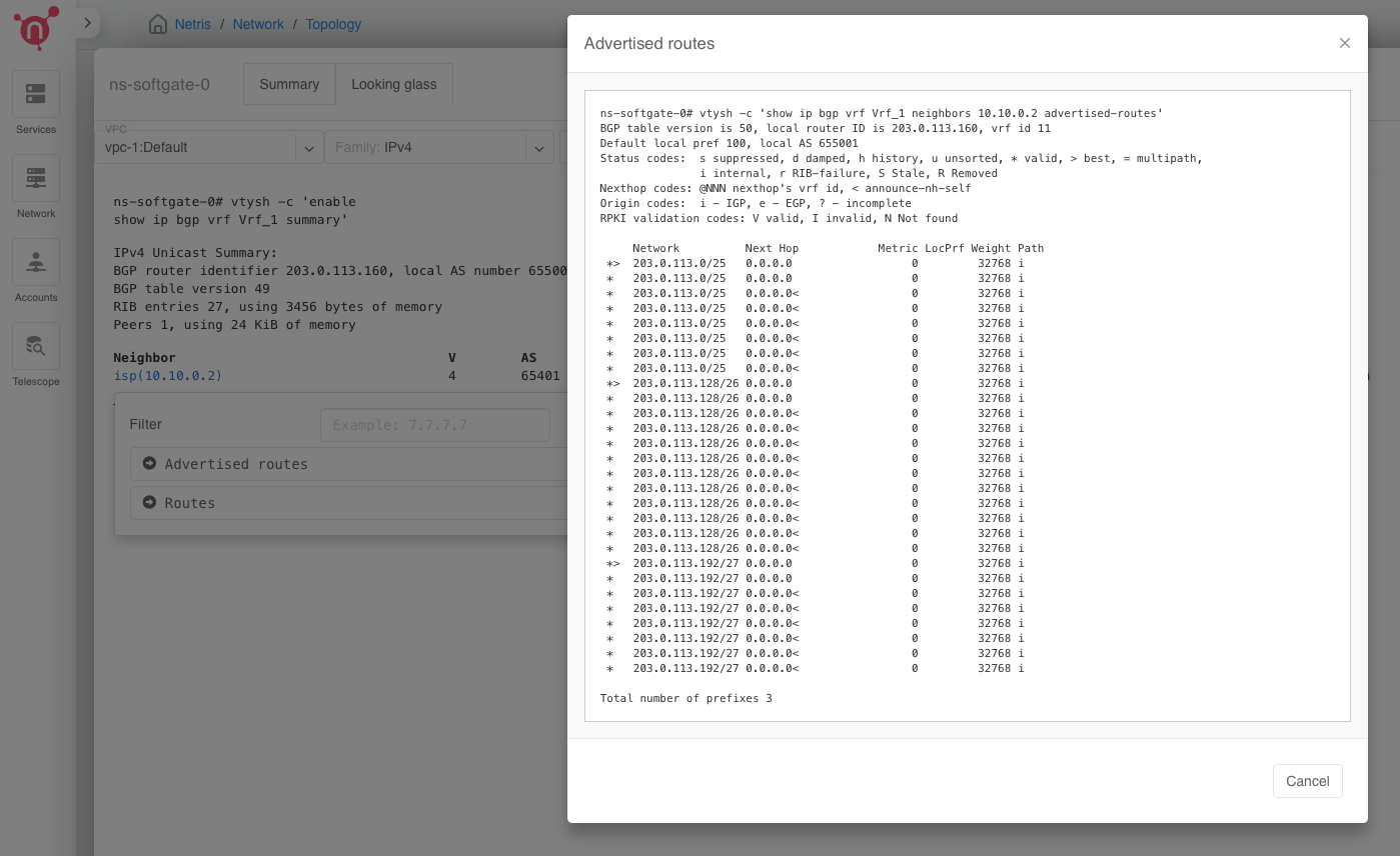 SoftGate HS advertised routes