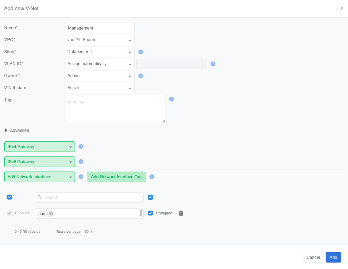 Create V-Net for IPMI label
