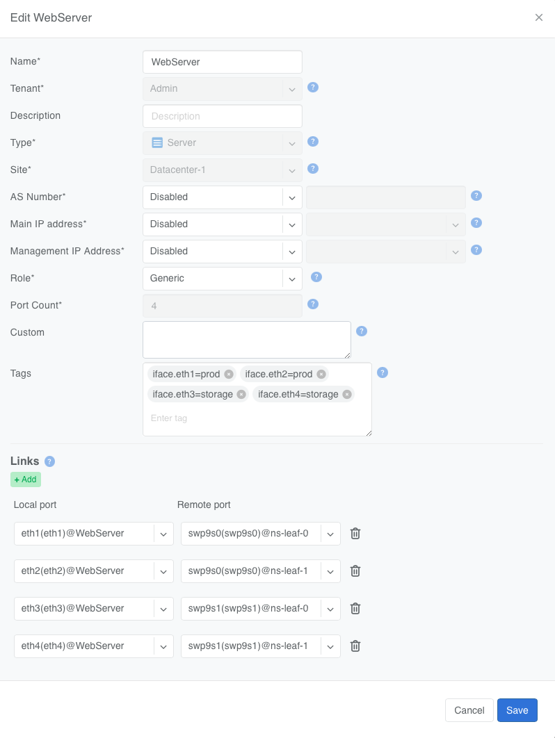 Server interface labels