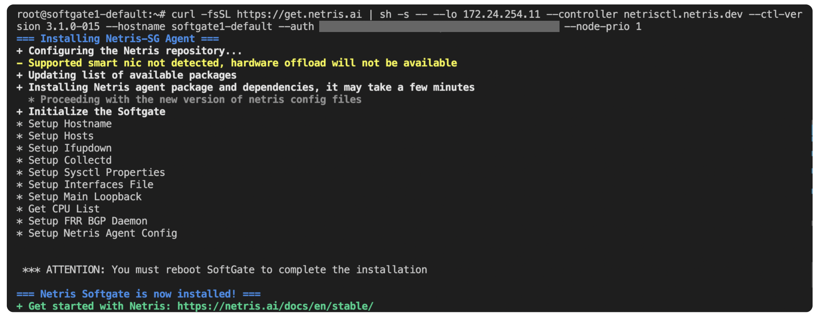 SoftGate Install CLI Output