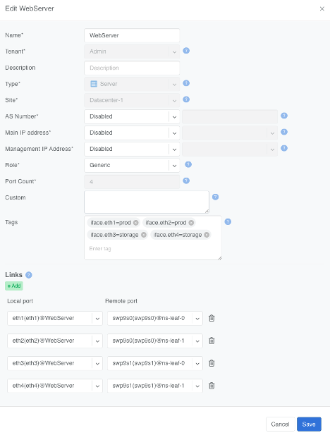 Server interface labels