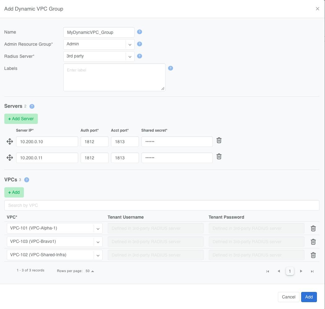Dynamic VPC Group with a 3rd-party RADIUS server