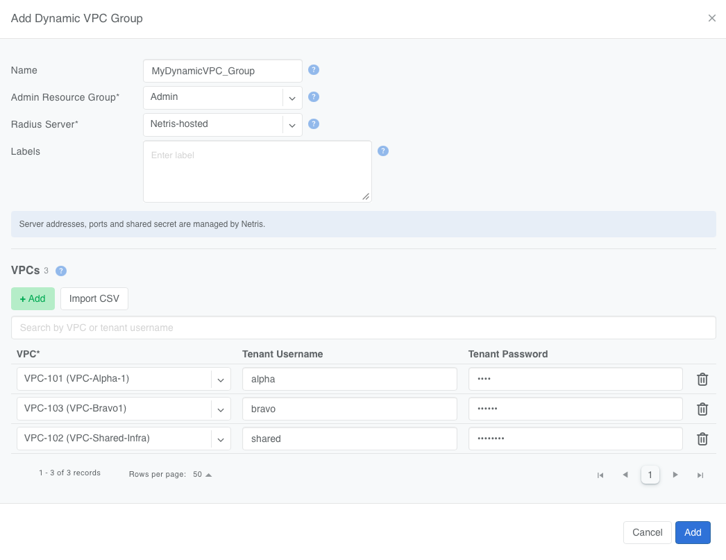 Dynamic VPC Group with Netris-hosted RADIUS